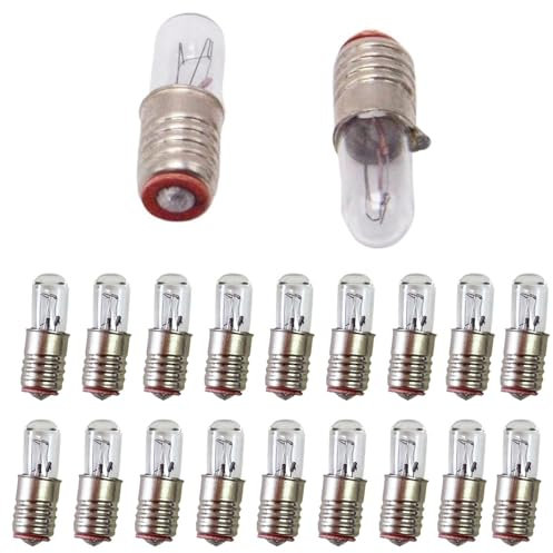ADZJOY 20 Pezzi E5 Micro Mini Indicatore Piccola Lampadina 1.5V2.5V6.3V12V24V Microscopio Strumento Indicatore Piccola Lampadina E5 Vite Presa Portalampada(20pcs 6.3V)