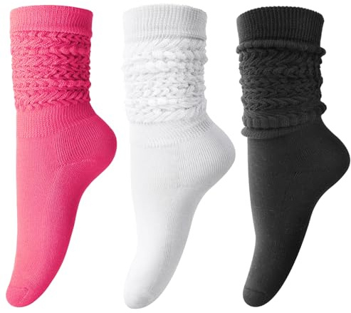 DRESHOW 3 Paia Calzini Slouchy da Donna Calzini Morbidi Ragazza Scrunch Calzettoni Calzini Lavorati a Maglia al Ginocchio Impilabili per Donne Stivali