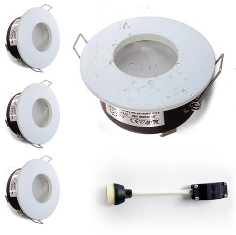 Sweier Waterproof Downlight GU10 White, Bathroom Spotlights IP65, Bulb not Included, Round Recessed Downlights for Shower Ceiling, Cutout 68mm/2.68in, 4 Pack