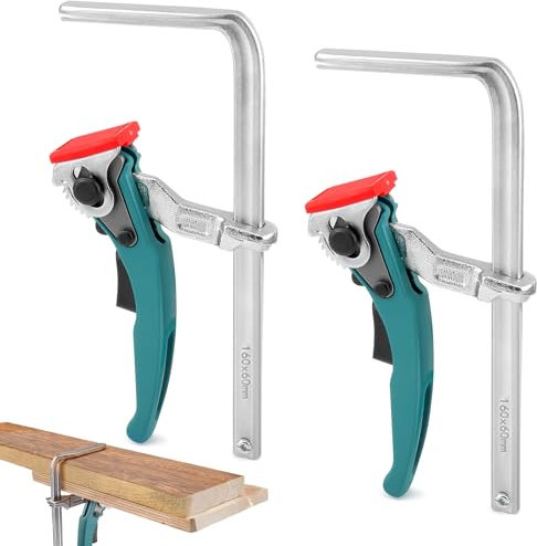 2 Stück Führungsschiene Hebelzwinge, Ganzstahl Tischzwinge mit Hebelgriff, Verstellbare Klemmkraft, Schnellspanner Zwinge mit 160mm Kapazität und 60mm Kehlentiefe zum Schleifen, Schneiden