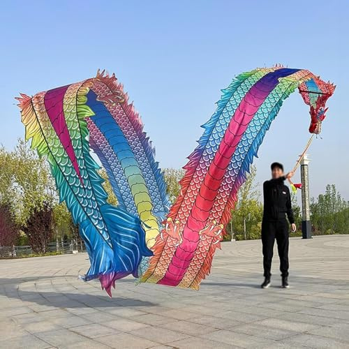 Yongyili Vibrant 3D Silk Dragon Poi with Detachable Head - Washable Flow Art Streamer for Dance, Fitness & Juggling, Portable Ribbon Dancer for Adults/Seniors(8m/26ft)