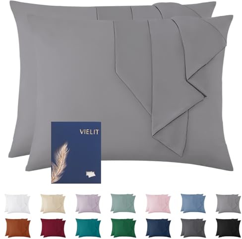 Vielit Kissenbezug 70x90 Grau Weich Kopfkissen 70x90 2er Set Mikrofaser Deko Kissenhülle Für Kissen 70x90 Öko-Zertifikat Resistent Hypoallergen