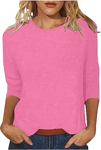 Generico Maglietta Basic da Donna, a Maniche a 3/4, Estiva, a Tunica, Tinta Unita, con Scollo Rotondo, Leggera, Morbida, Casual, Estiva, Taglie Forti, Casual, per Adolescenti