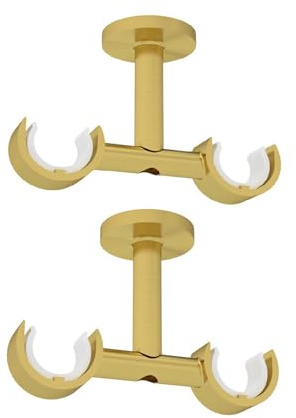 Empyr 2 soportes para barra de cortina doble – fijación de techo – diseño moderno – metal resistente – diámetro 20 mm – dorado – instalar 2 barras de cortina visillos