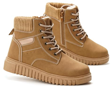 GLAMORA Bottines d’Hiver Femme Fourrées Chaudes, Bottes de Neige Grand Froid Après-Ski, Chaussures Randonnée Légère Trekking, Déperlantes Antidérapantes, Zip Latéral, Lacets, Semelle Crantée