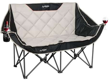 ARURU Dubbel campingstol, helt vadderad överdimensionerad camping loveseat för vuxna 2 personer soffa två säten stöd 272 kg slitstark hopfällbar camping gräsmattor stolar för utomhus strand bakgård