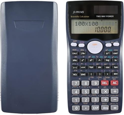 Calcolatrice Scientifica FX-991MS con 401 Funzioni, Calcolatrice Scientifica Ingegneristica con Display 10+2, Alimentazione Solare e a Batteria per Scuola, Ufficio, Casa, Blu Navy