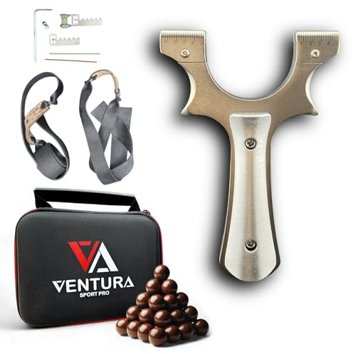 VENTURA SPORT PRO Tirachinas Clásico de Acero Inoxidable + 100 Gramos Munición de Arcilla 9 mm