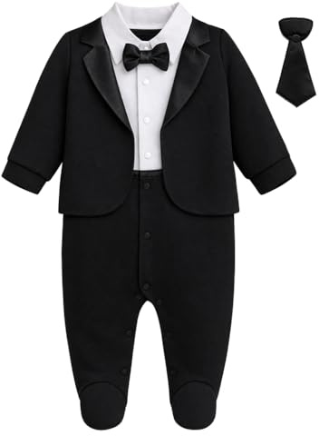 Lilax Baby Boy Gentleman Tuxedo Footie One-piece Outfit with Bow Tie