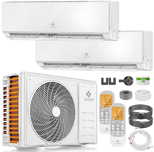 KESSER® Climatizzatore Multisplit 2 Unità Interne, 18000 BTU, WiFi/App, Riscaldamento & Raffreddamento, Inverter, Modalità Eco, Deumidificatore & Ventilatore, silenziosa, R32