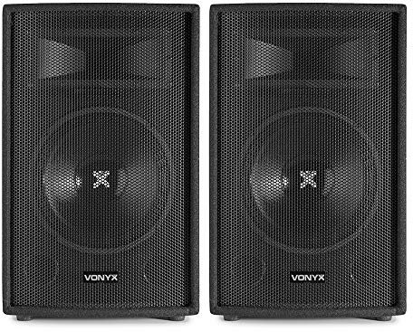 VONYX SL10 10” Passive DJ PA Speaker Pair – 500W, 2-Way Bass Reflex Cabinet, Piezo Horn Tweeter, 8 Ohm, Stage Monitor Option, Professional PA Speakers for DJs, Gigs, Parties, Events, Black