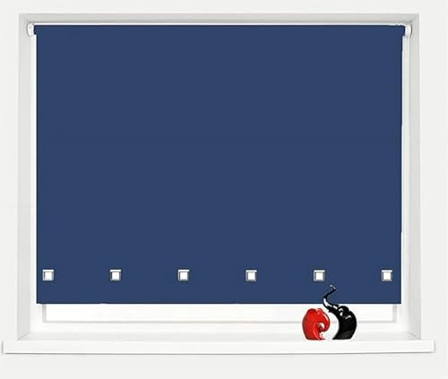 Square Eyelet Light Filtering Roller Blinds, Navy Blue (W 120cm x H 165cm) | Polyester Fabric, Trimmable, Daylight window Blind, Child Safe, Easy Fit, Suitable for Home Office, Cord Control.