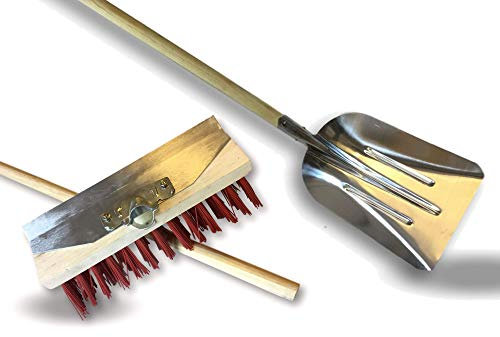 Balai de cantonnier avec racloir métallique Pelle aluminium | Balai 32 cm | Piste Extérieur | Garnissage PVC rouge | Semelle bois | Douille métal boulonnée Ø 28 mm | Manche 1,40 m | Kibros 2630BRMPL