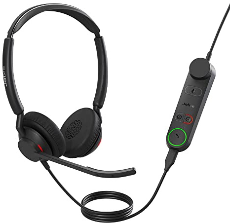 Jabra Engage 50 II Auriculares Estéreo con cable, 3 micrófonos, cancelación de ruido, ultraligeros, cable USB-A, Para plataformas de comunicaciones unificadas como Zoom, Unify, Negro