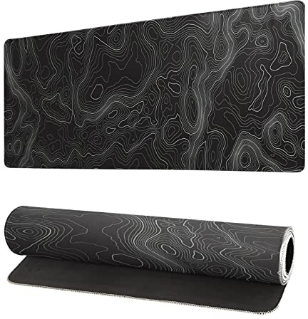 Topographic Contour Extended Big Mouse Pad Large,Gaming Mouse Pad Desk Pad,27.6x11.8 Inch Long Computer Keyboard Mouse Mat Mousepad with 3mm Non-Slip Base and Stitched Edge for Gaming and Office