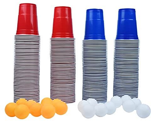 UISEBRT Beer Pong Becher Bierpong Partybecher Set mit 200 Kunststoff Becher 20 Bällen Wiederholbare Trinkbecher für Weihnachten Party Geburtstag Festivals Hochzeit Camping