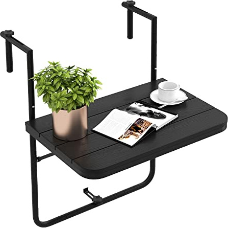 COSTWAY Mesa Colgante Plegable de Balcón, Altura Ajustable en 3 Niveles, Barandas de 3-15 cm, Mesa Plegable Balcon, Terraza, 40X60cm, hasta 30kg (Negro)