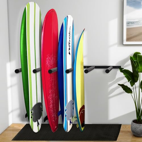 Fumingpal Support de Rangement Vertical pour Planche de Surf – 6 Bras – Support de Rangement intérieur avec Tapis en Caoutchouc pour Sup, Planche de Surf, pagaie, Ski, Skateboards, etc