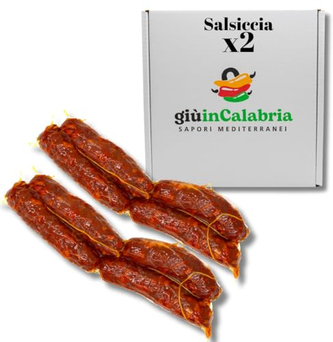 Kalabrisk Korv - 2 Hela Stycken om 400g med Presentförpackning - Traditionell Hantverksmässig Kalabrisk Charkuteri, Perfekt För Smörgåsar, Förrätter - Stark Hantverksmässigt Vakuumförpackad