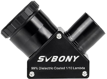 Svbony SV223 Miroir Diagonal, 1.25 90° Adaptateur Diagonal Matériau en Fibre de Carbone Diagonale Etoilée avec Mécanisme de Verrouillage Clicklock pour Observation des Planètes