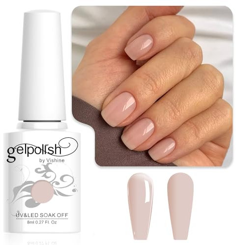 Vishine 8ml Vernis Semi-Permanent Neutre Transparent Skin Color, Jelly Nu Vernis à ongles Gel Naturel French Manucure Nail Art UV LED Soak Off Gel