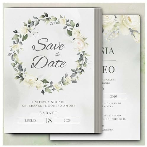 Partecipazioni Matrimonio Personalizzate 8pz Stampa inclusa - Inviti Matrimonio Personalizzabili in Carta Martellata Alta Qualità 200gr - 16x11,5cm - Essential WI-9 EchoPrint