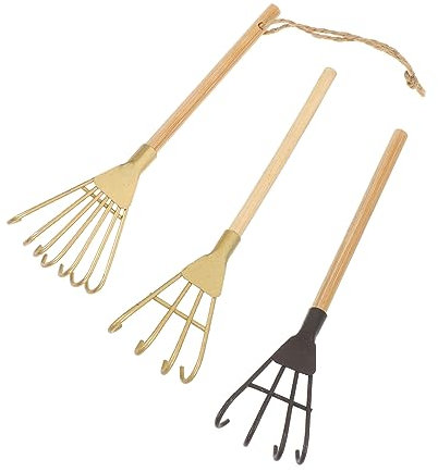 CORHAD 3 Piezas Mini Parrilla Adornos casa decoración Jardin Herramientas de jardín rastrillo de Abanico Recortar rastrillos de trasplante caseros pequeño rastrillo de jardinería Planchar