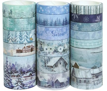 Embhlitfe 18 Rolls Washi Tape Winter Christmas Washi Tape Sets Multiple Sizes Scrapbook Stickers for Gift wrapping Diy Crafts Scrapbooking Supplies Arts Decoration