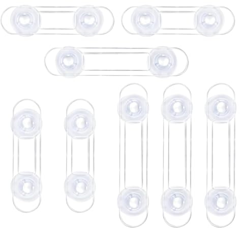 QOWIJEX 8 Piezas Seguridad Puertas Niños Cerraduras de Seguridad Bloqueo de Seguridad, Cierres para Armarios, WC, Cocinas, Puertas y Ventanas, Nevera, Extra Fuerte Adhesivo, Transparente