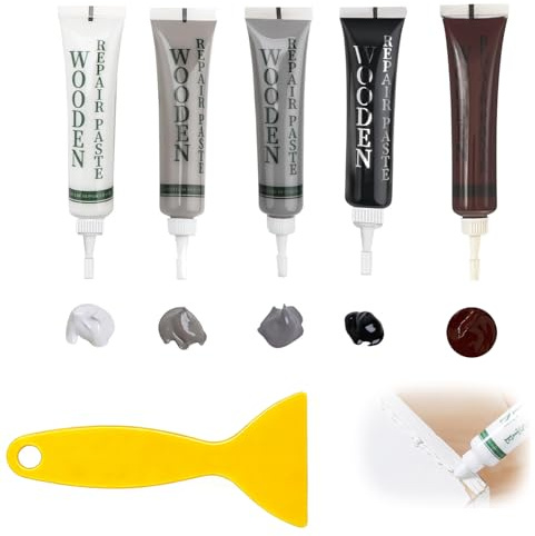 Laminate Floor Repair Kit, Wood Putty, Wood Repair Kit, Vinyl Floor Repair Kit for Repairing Scratches, Cracks and Discoloration on Wooden Cabinet, Floors and Doors - Easy to Use, 5 Colours