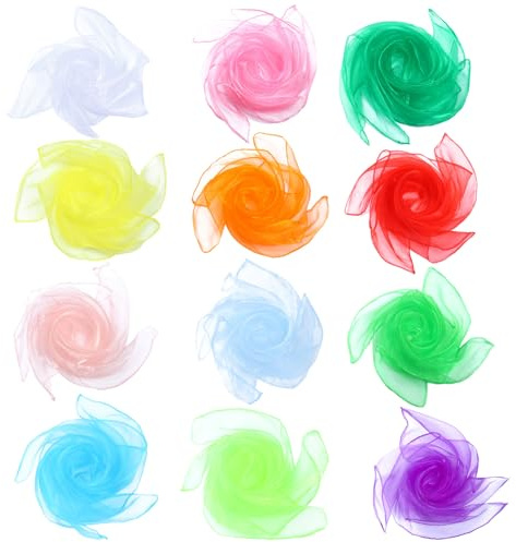 deegbbyi 12 Pièces Foulards Écharpe, Foulards de Jonglerie Multicolores, Écharpe pour Enfants, Jonglerie Foulard en Mousseline, Adaptée à la Peau Douce, pour la Maternelle, la Danse, la Jonglerie