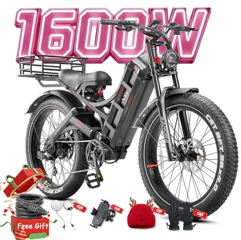 eAhora Romeo Pro Electric Bike for Adults, 1600W 34Mph Ebike, 60AH 140+Miles Long Range Electric Bike, 26 *4.0 Fat Tire Electric Mountain Bike Full Suspension Off-Road E-Bike