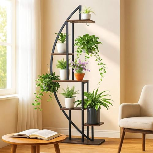 DanDiBo Växthylla inomhus 160 cm hög blomhylla metall svart halvrund 96645 blomkruka stor rund växtstativ modern design