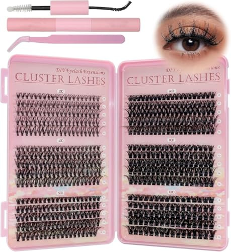 VEGCOO 590 Pezzi Ciglia Finte Ciuffetti, 20-40-50-60-80-100D Lash Cluster, Kit Ciglia Extension D Curl 8-16mm, DIY Eyelash Extension per Ragazze e Donne Principianti