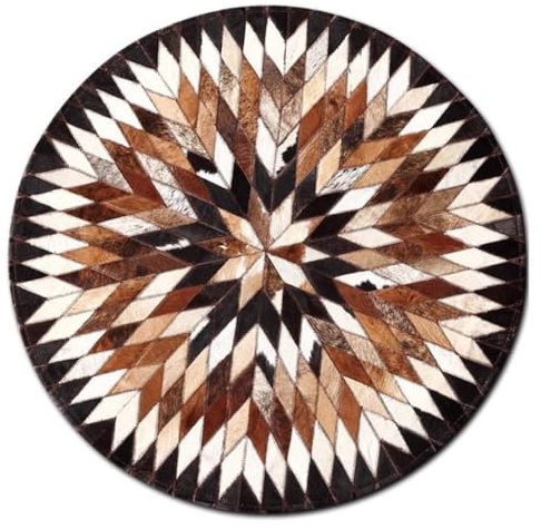 Suixtil Alfombra de Piel Vaca Natural con Patchwork, Suave, Redonda, Gruesa y Duradera, hipoalergénica, for habitación Infantil, Cuero ecológico
