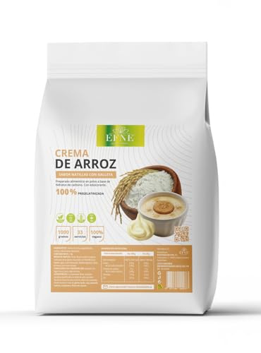 EFNE Crema de Arroz Pregelatinizada en Polvo 1kg | Sabor NATILLAS CON GALLETAS | Fuente de Carbohidratos | Preparación Instantánea | Textura Fina y Cremosa | 30-40 Servicios | Alimentación Deportiva