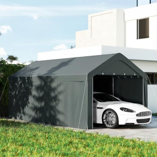 Outsunny Carpa Garaje Portátil 3x6 m Impermeable para Coche Gris Oscuro