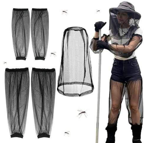 SHUOHONG 3 stycken myggnät huvud, nätbyxor, myggskyddskläder, armstulpar, hatt med myggnät, lätt myggnät, huvud, andningsbart, biodräkt för flugor, sorgmyggor, No See Ums, knott, dam herr