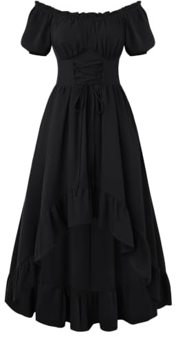 Scarlet mörker medeltida renässans sommarklänning damer korsettklänning med puffärmar volanger för halloween medeltida marknader och fester