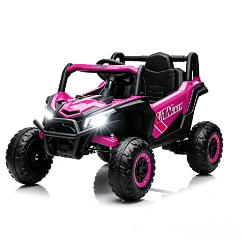 12V Voiture Électrique Télécommandée Enfant 3-6 Ans Véhicule 3 Vitesse Phares LED Quad Tout Terrain Effets Sonores Et Lumineux Jardin Gazon Goudron Grande Autonomie Rose Fuchsia