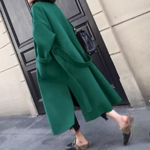 Long manteau au-dessus du genou en cachemire double face pour femme, vêtement d'extérieur avec ceinture et col à revers, style coréen élégant, S-XL, beige, jaune, rouge, vert, gris, automne, hiver
