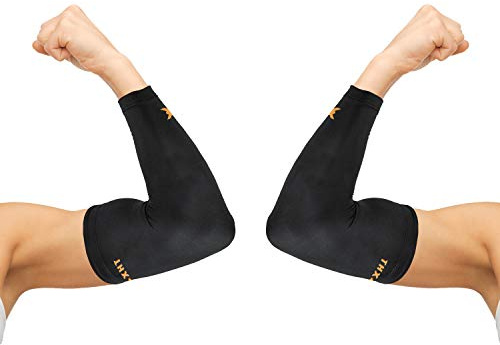 THX4COPPER Elbow Compression Sleeve(2Pieces)-Copper Infused Support–Guaranteed Recovery Copper Elbow Brace-Idea for Workouts, Sports, Golfers, Tennis Elbow, Arthritis, Tendonitis -Small