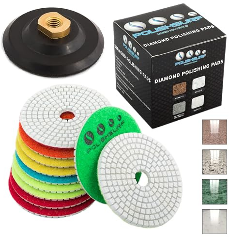 Diamond Polishing Pads 4 inch Wet/Dry Set of 11+1 Backer Pad for Granite Concrete Marble Polishing Plus eBook - Polishing Process Best Practices by POLISHSURF