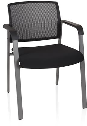 hjh OFFICE 738105 Chaise Visiteur Meet Tissu/Filet Noir Chaise rembourrée avec accoudoirs, Chaise de conférence empilable
