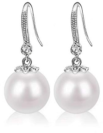YAXUN Pendientes Perla Mujer Plata de Ley 925 con Circonita Cúbica AAAAA - Pendientes Largos Colgantes de Perla Redondo 12 mm Bisuteria Joyas Regalos para Mujeres