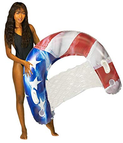 Stars & Stripes Jumbo Pool Float Chair – Inflatable Sun Lounge with Backrest & Cup Holder