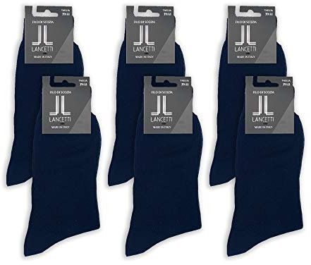 LANCETTI - 6 Paia di Calze Classiche Eleganti per Uomo in Pregiato Cotone Filo di Scozia, Blu Notte, 39-41