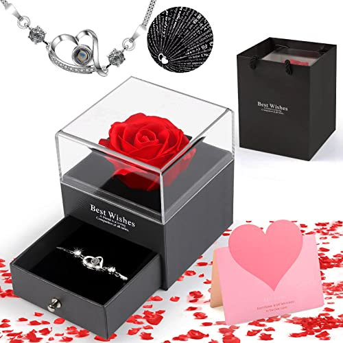 MOOKLIN ROAM Rose Eternelle, Je t'aime Coffret Bracelet Set, Surprise Romantique pour la Saint-Valentin, Anniversaire, Fête des Mères et Noël, Cadeau Romantique pour Épouse