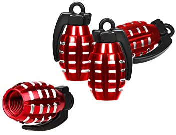AIEX 4 Packs Valve Stem Caps, Grenade Style Aluminum Heavy Duty Valve Stem Covers Air-proof Tire Caps for Cars SUV Trucks Motorcycles Bicycles (Red)