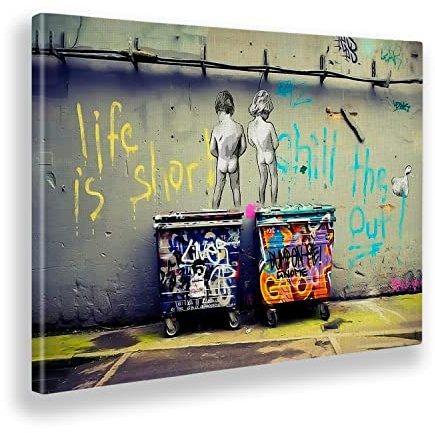 Giallobus - Quadro - Banksy - Bambini pipì - Tela Canvas Telaio Standard - 140x100 - Pronto da appendere - Quadri moderni per la casa